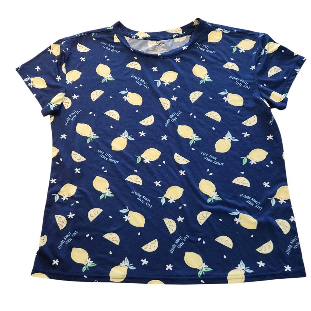 Joyspun Shirt Blue Easy Peasy Lemon Squeezy All Over‎ Print Womens Medium EUC